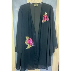 Solange‎ satin robe plus 14-20 Women's black floral sheer Kimono Y2K Boho Goth